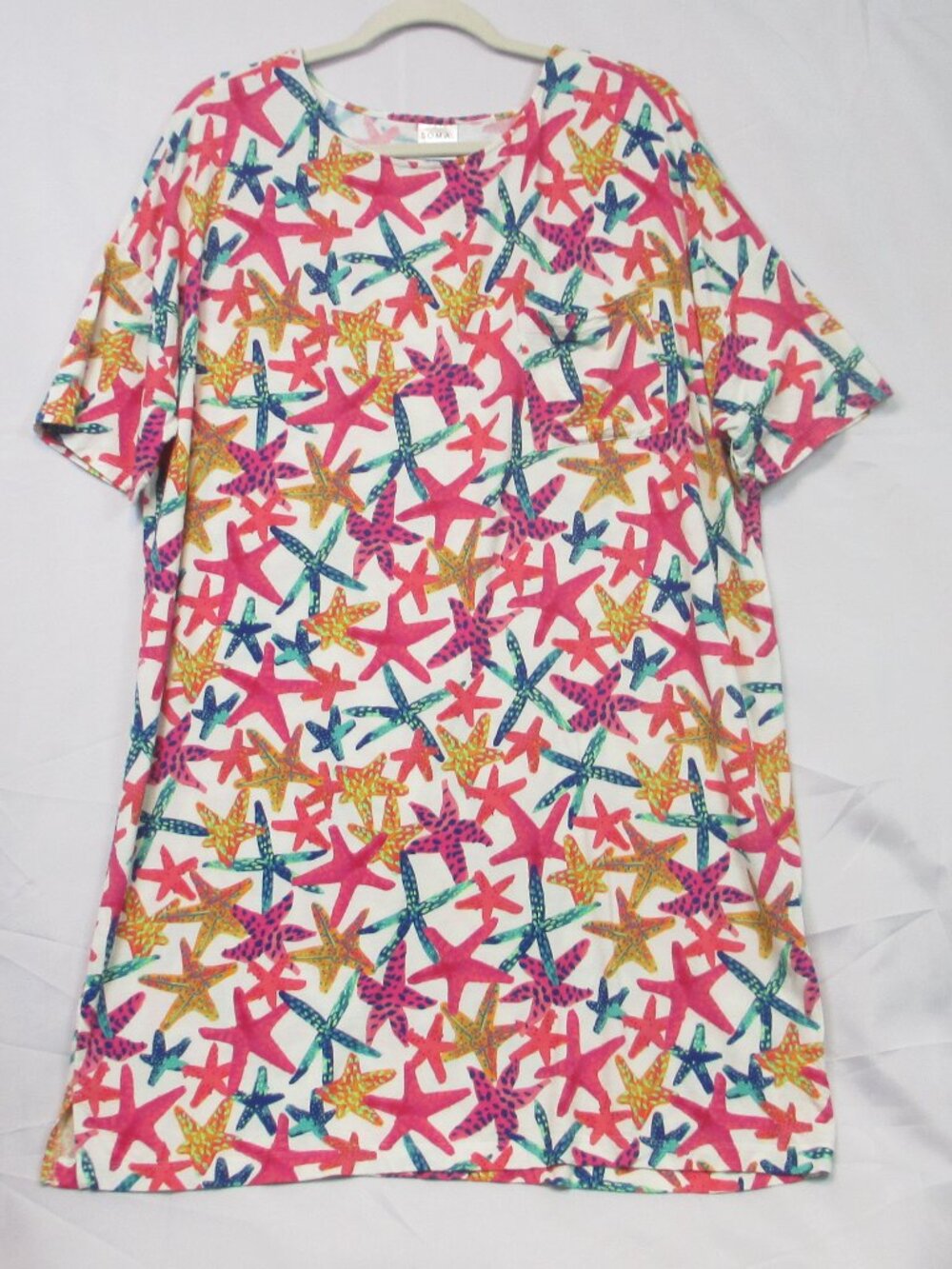 Soma Starfish Print Sleep Shirt Womens Pink Blue Nautical Nightgown Pocket XL